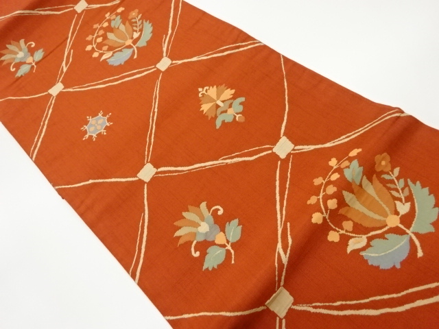 JAPANESE KIMONO / VINTAGE FUKURO OBI / WOVEN FLORAL PLANTS & TASUKI LATTICE